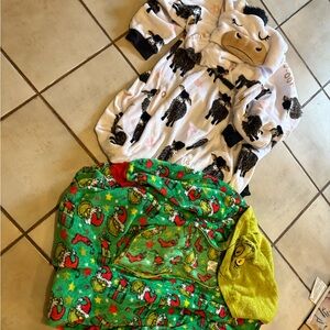 Grinch and cow onesie.